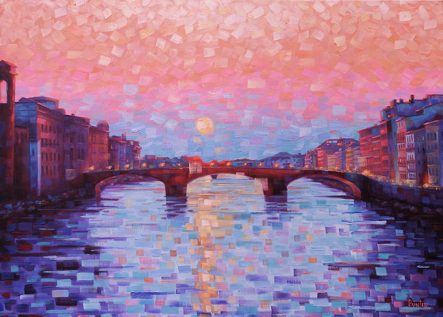 Florence Italy Painting - Sunset over the Arno by Rob Buntin Florence Italy Painting - Sunset over the Arno by Rob Buntin