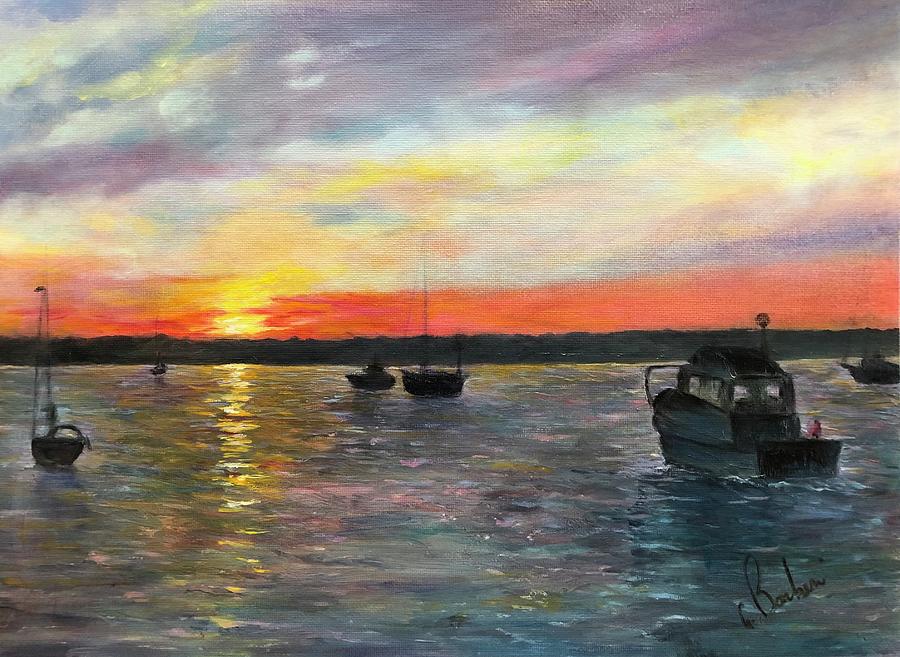 Sunset Over The Bay Painting by Anne Barberi