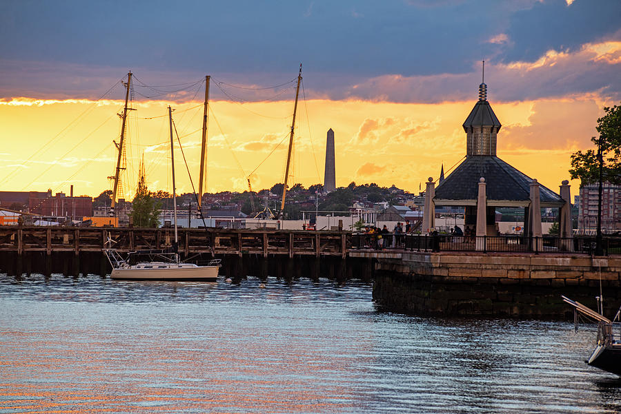 Sunset over the Bunker Hill Monument and Piers Park in East Boston Massachusetts Photograph by Toby McGuire