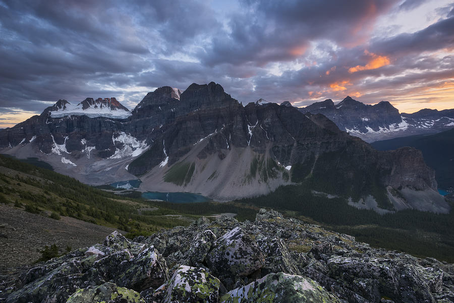 Sunset over the continental divide from Panorama Ridge, Banff National Park, Alberta, Canada Photograph by Nick Fitzhardinge