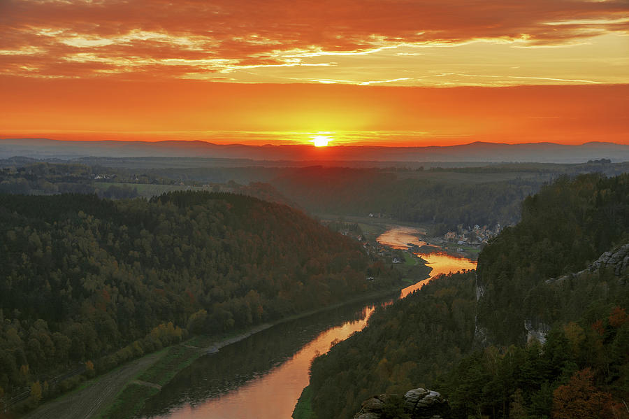 Sunset Over The Elbe Photograph