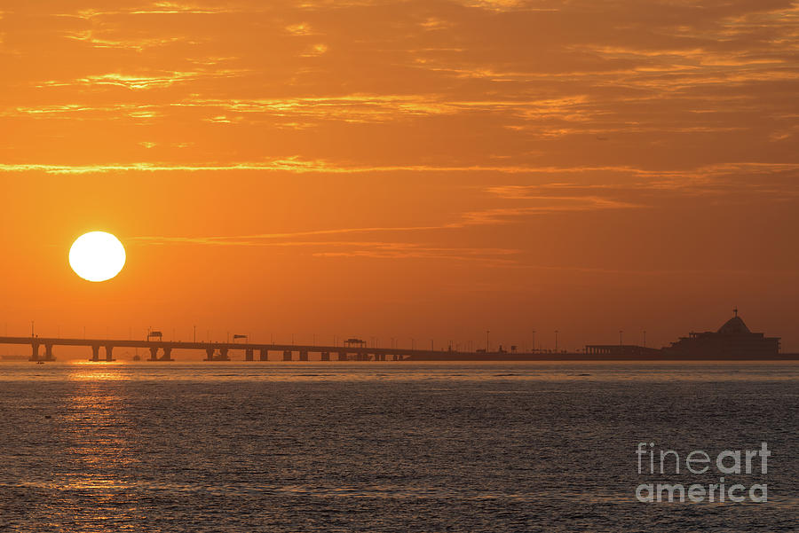 Sunset over the Hong Kong-Macau-Zuhai bridge Photograph by Visions Of Asia Visions of Asia