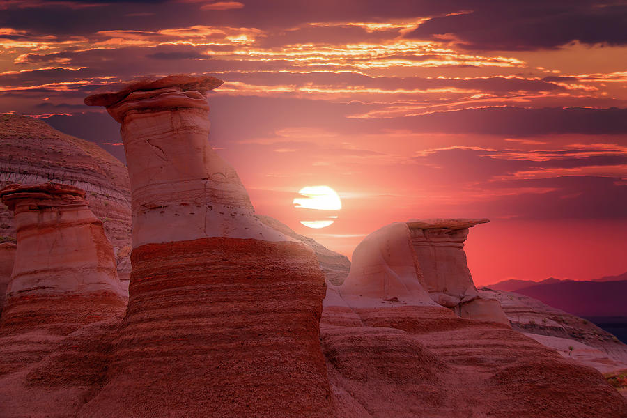 Sunset Over the Hoodoo Trail in Drumheller, AB Photograph by John Twynam
