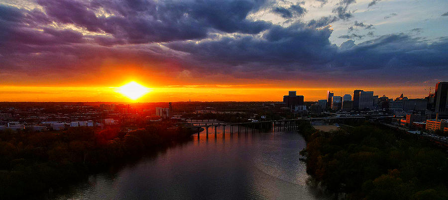 Sunset over the James and city Photograph by Stephen Dorton