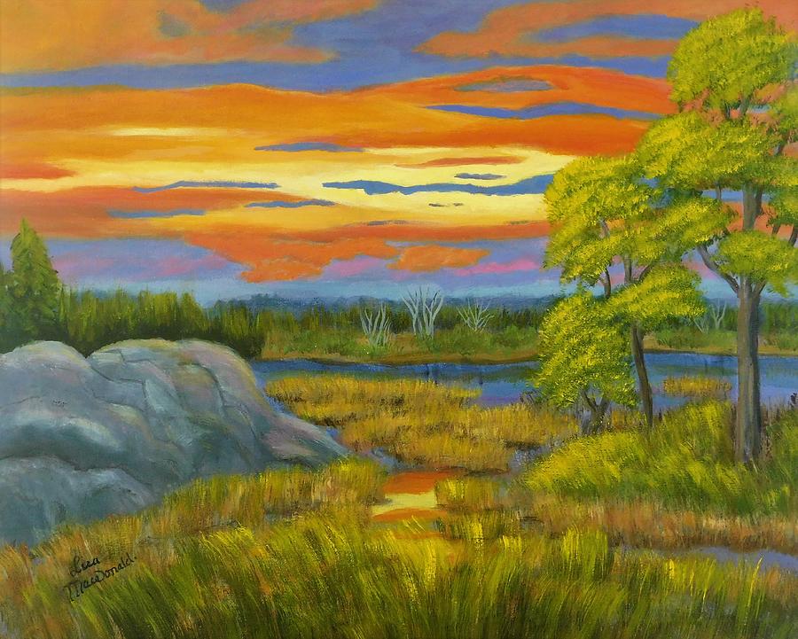 Sunset Over the Marsh Painting by Lisa MacDonald