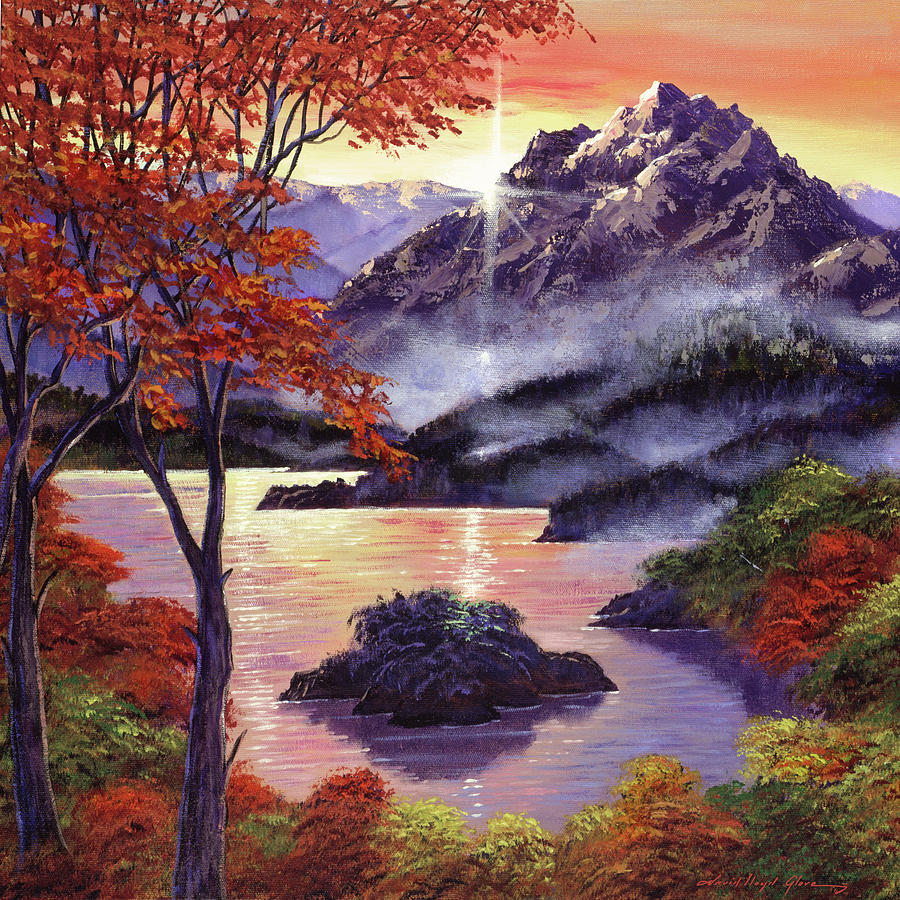 Sunset Over The Mountain Peak Painting by David Lloyd Glover