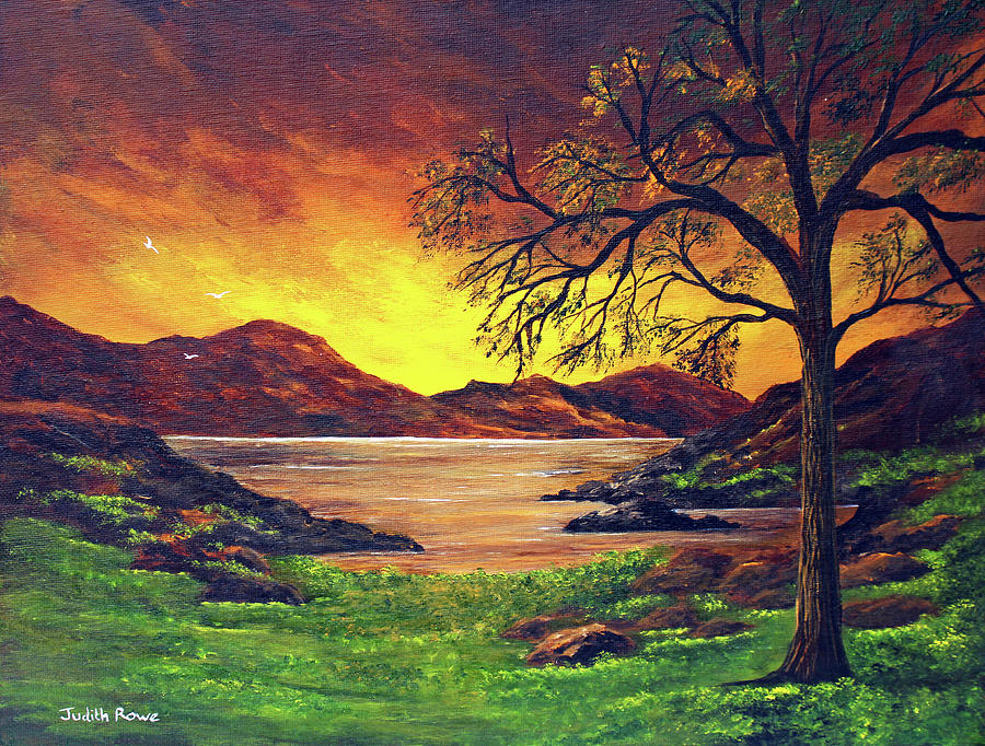 Sunset over the Mountains Painting by Judith Rowe