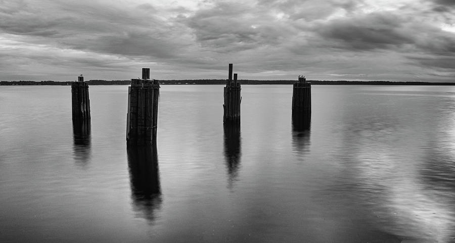 Sunset Over the Neuse River in Black and White Photograph by Bob Decker