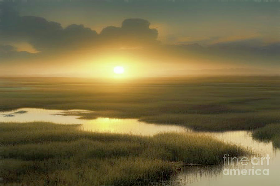 Sunset Digital Art - Sunset over the Outer Banks by Kelley Freel-Ebner