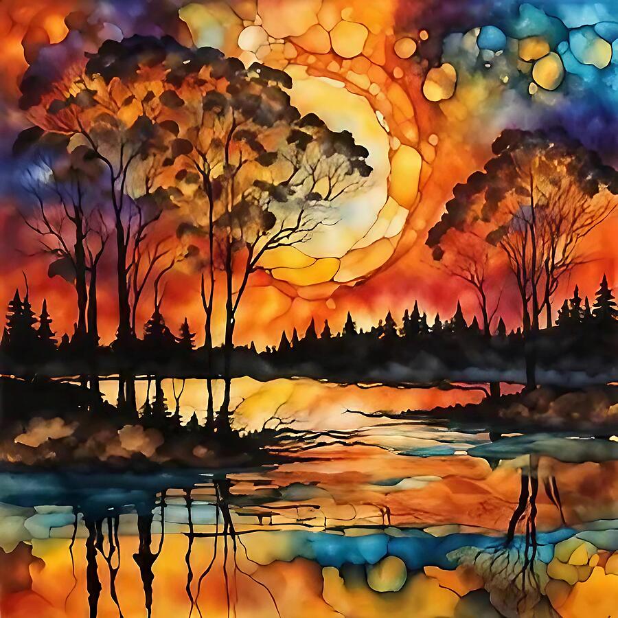 Sunset over the Pond Digital Art by Stephanie Fischer Sunset over the Pond Digital Art by Stephanie Fischer