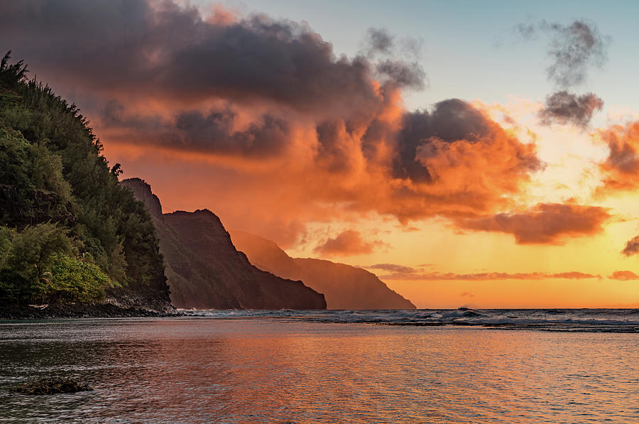 Sunset Over The Receding Mountains Of The Na Pali Coast Of Kauai Photograph