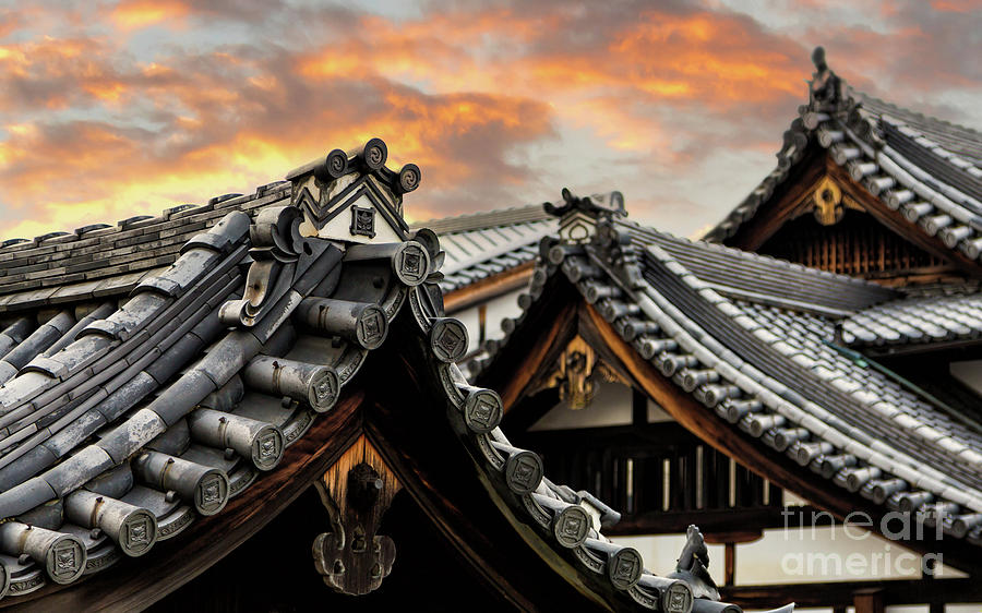 Sunset over the rooftops of historic Gion, Kyoto, Japan Photograph by Jane Rix