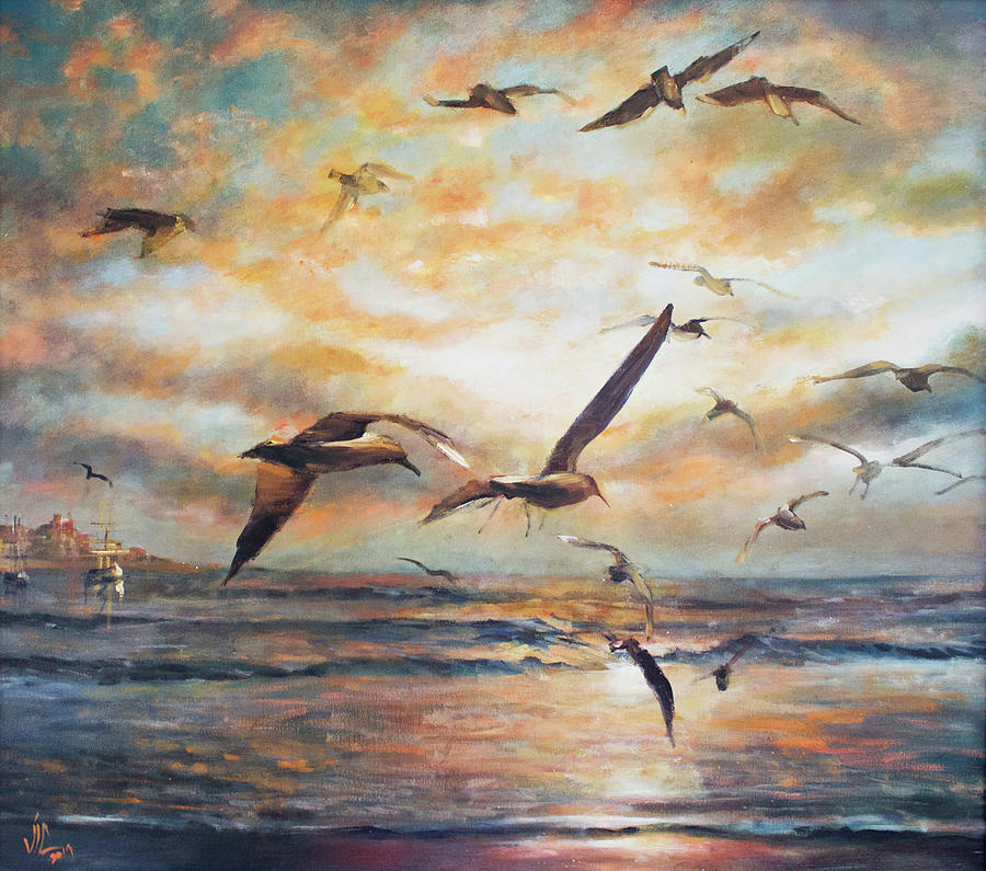 Sunset over the sea Painting by Vali Irina Ciobanu