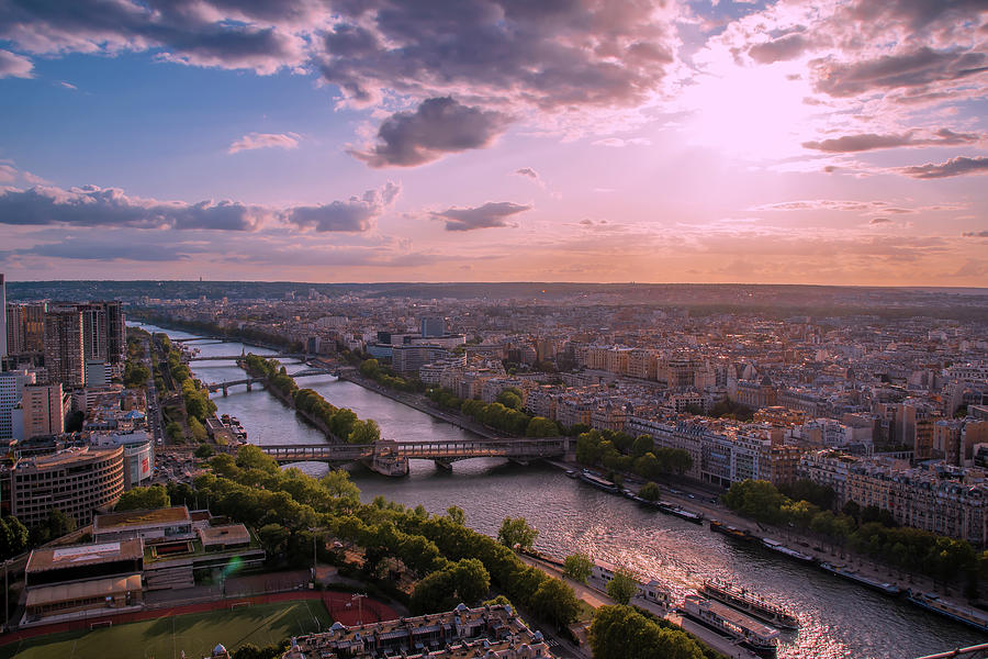 Sunset Over the Seine from the Eiffel Tower Photograph by John Twynam