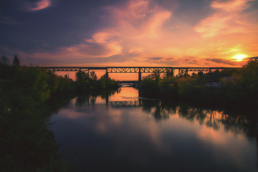 Sunset over the Trestle and River Photograph by Jay Smith