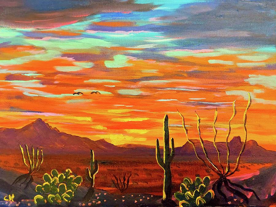 Sunset over the Tucson Mountains and Wasson Peak Painting by Chance Kafka