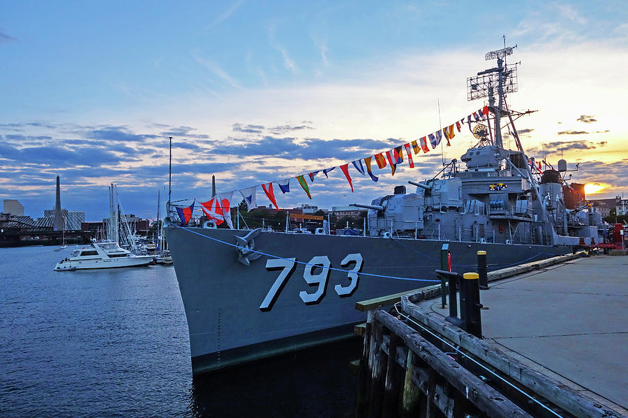 Sunset over the USS Cassin Young  Battleship 793 in Charlestown Massachusetts Photograph by Toby McGuire