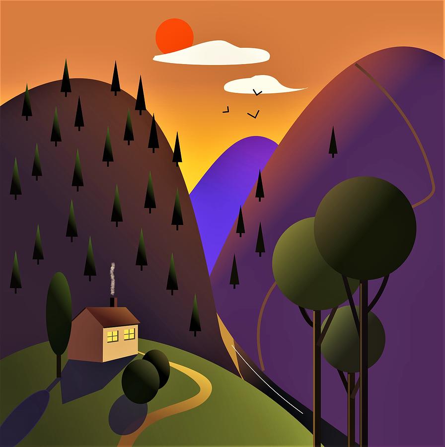 Sunset over the valley Digital Art by Fatline Graphic Art