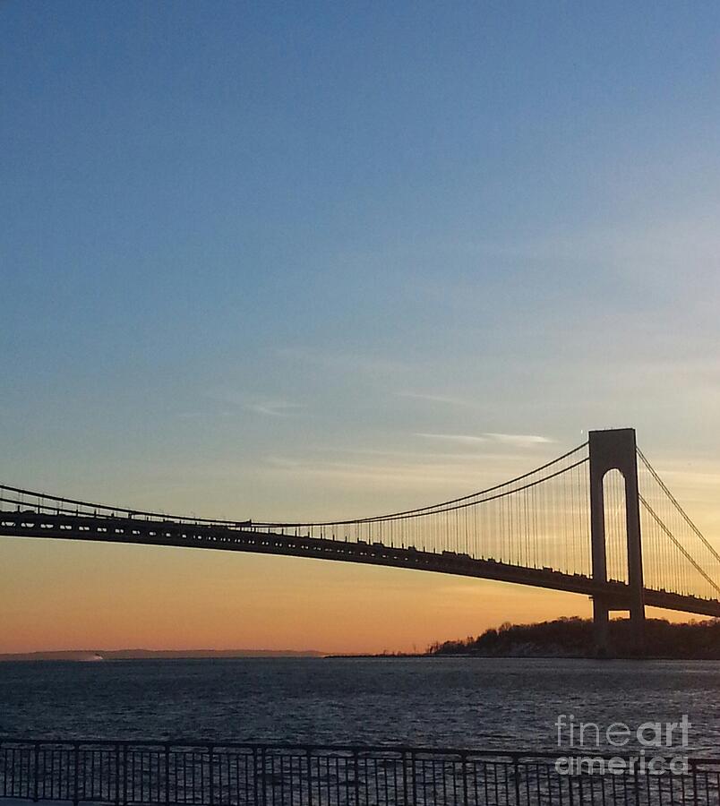 Sunset Over The Verrazano Bridge And Narrows Waterway Photograph By ...