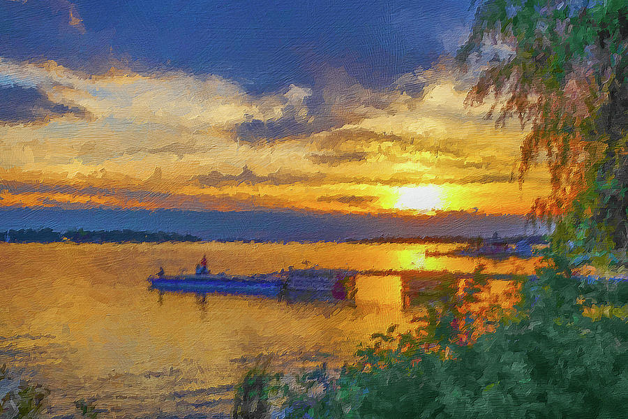 Sunset Over Tobermory Harbour Oil Painting Photograph