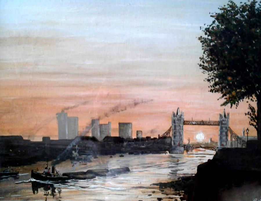 Sunset Over Toer Bridge From Pier Head, Wapping Painting by Mackenzie Moulton