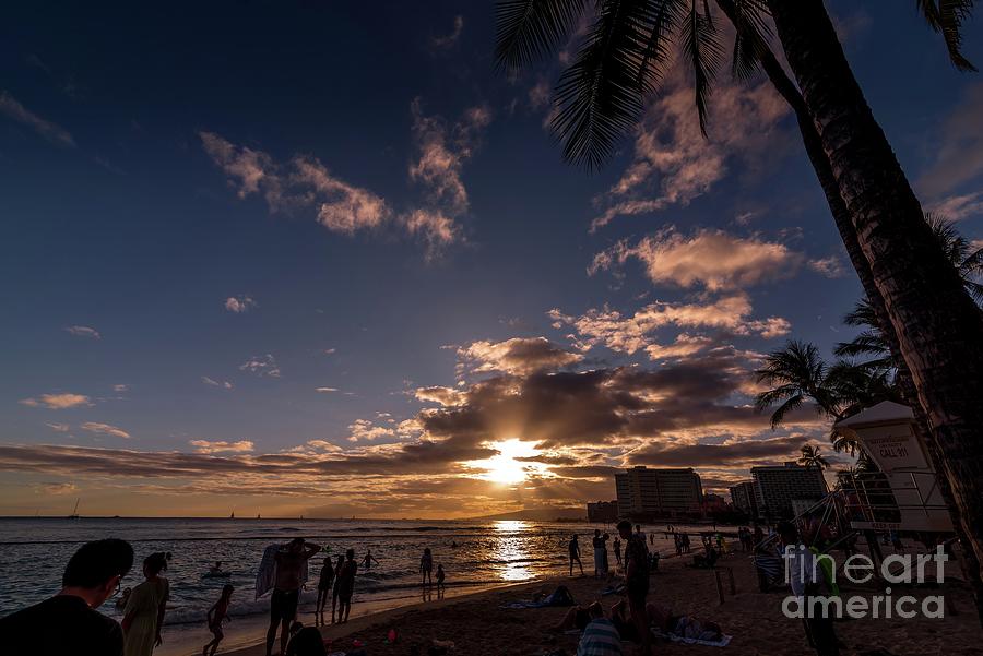 Sunset over Waikiki beach Photograph by Micah May