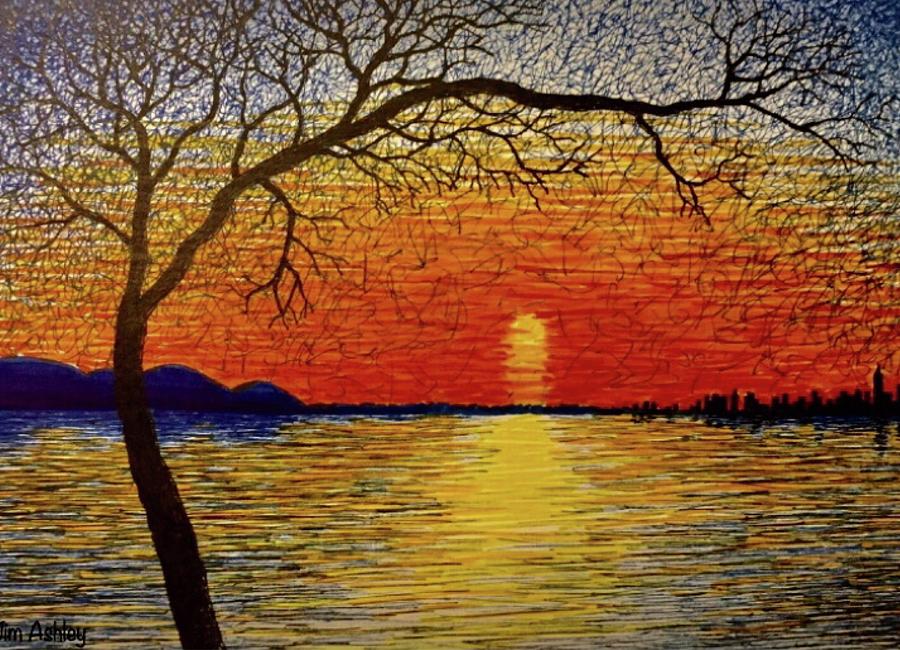 Sunset Over Water Drawing By James Ashley Create your very own sunset paini...