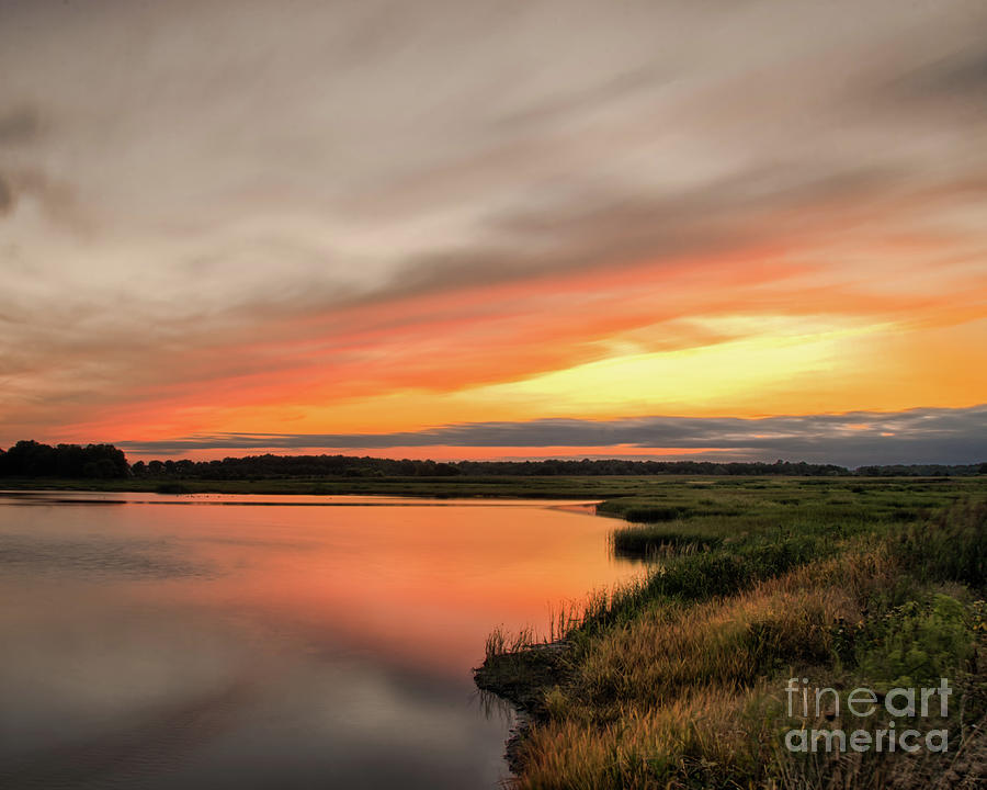 Sunset Over Woodland Marsh Rural / Coastal Nature Landscape Photograph Photograph by PIPA Fine Art - Simply Solid