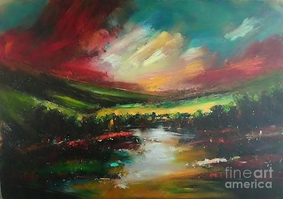 Sunset Painting - Sunset Painting realism sunset exspressionism wather landscape minimalism modern abstract airy art artist artistic astronomy atmosphere background beautiful beauty cartography concept contemporary by N Akkash