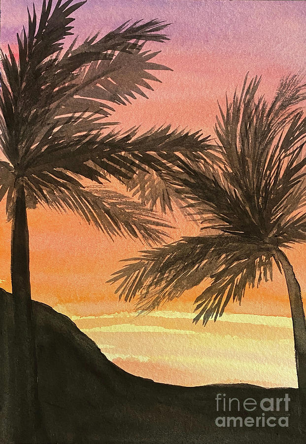 Sunset Palm Trees Painting by Lisa Neuman