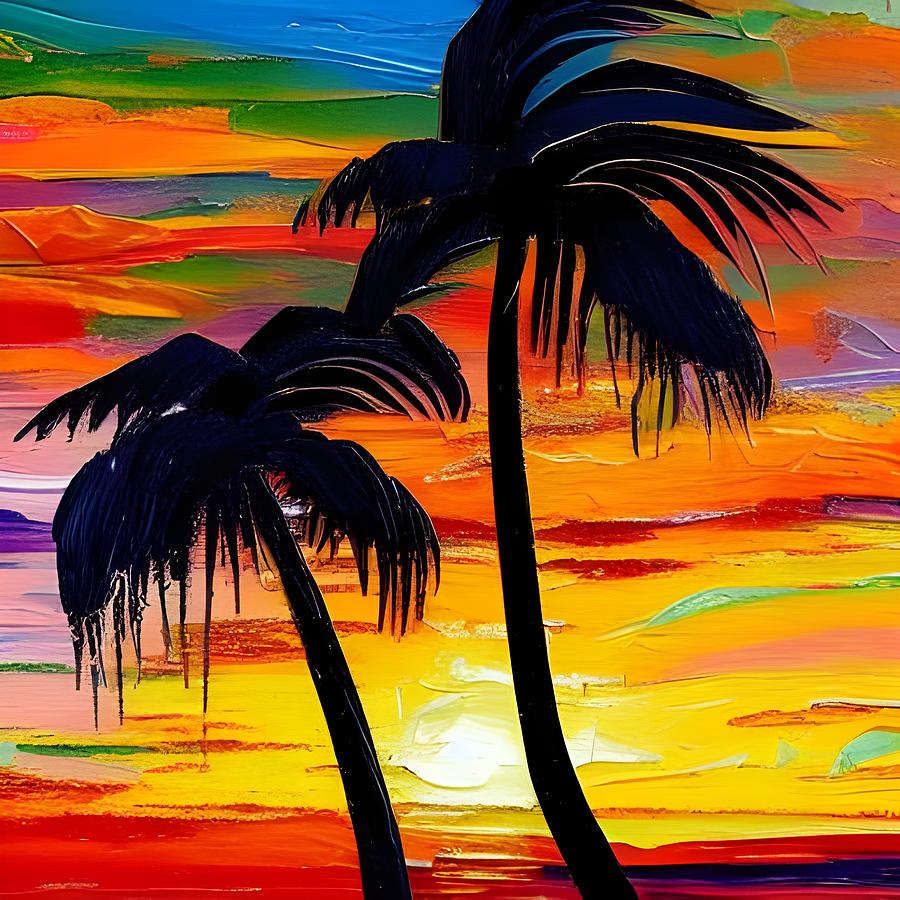 Sunset Palms Digital Art by Katrina Gunn