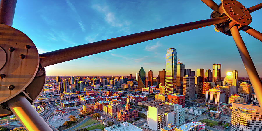 Sunset Panorama From Reunion Tower Overlooking The Dallas Texas Skyline Photograph by Gregory Ballos