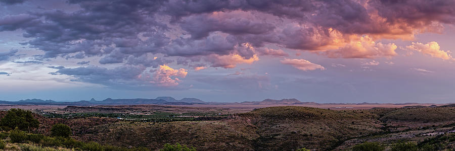 Sunset Panorama Of Fort Davis And Puertacita Mountains From Skyline Drive Scenic Overlook - Texas Photograph