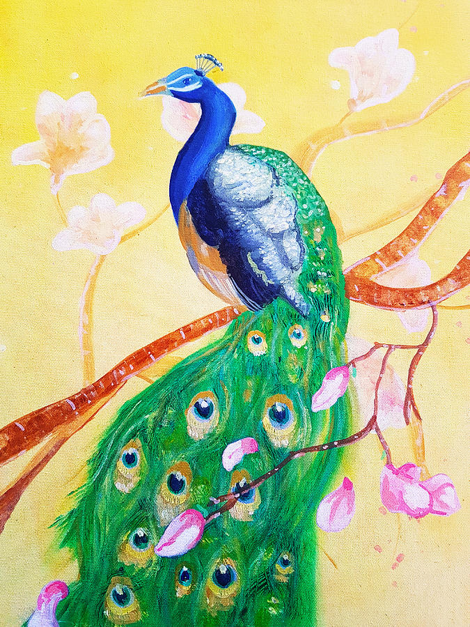 Sunset Peacock Painting by Rose Lewis
