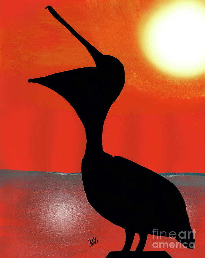Sunset Pelican Painting by D Hackett