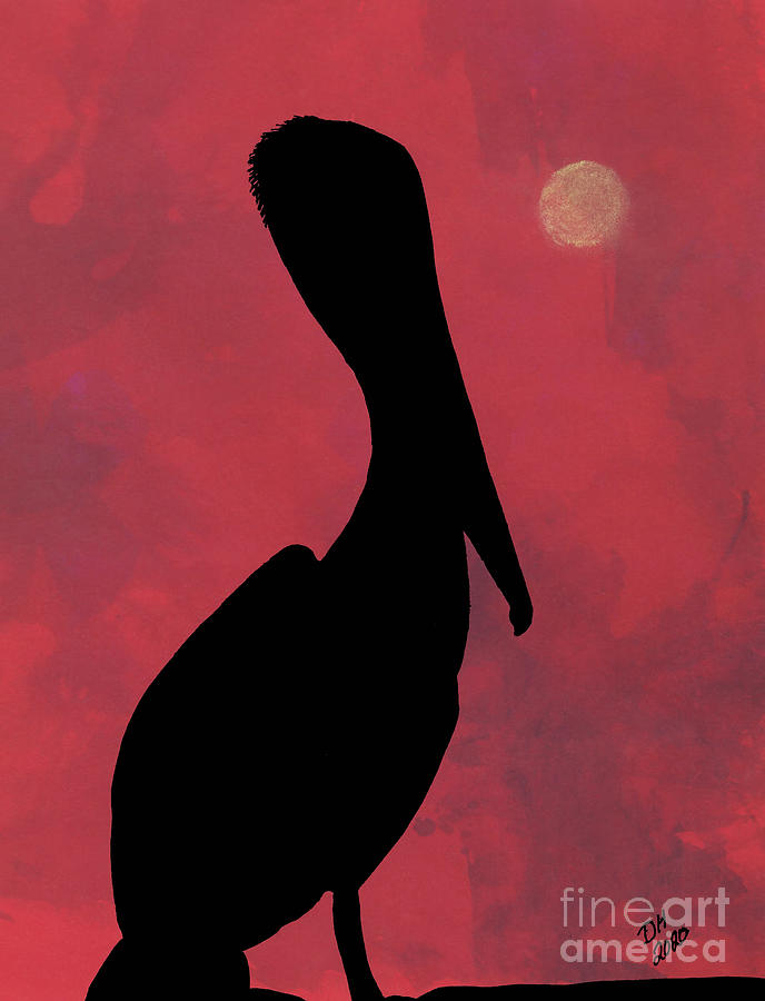 Sunset Pelican Silhouette Drawing by D Hackett