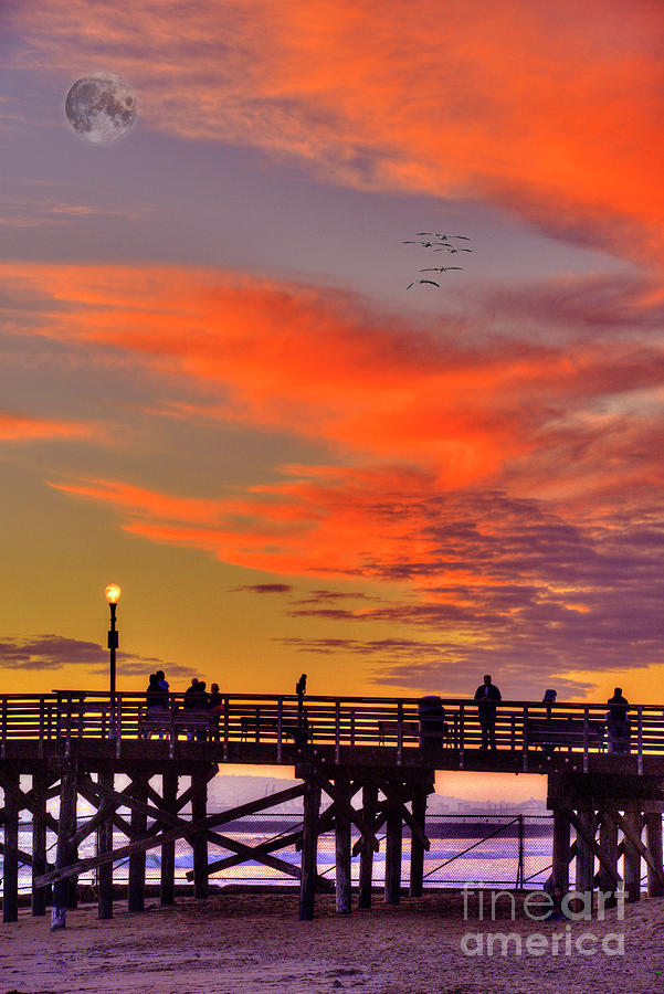 Sunset Pier Vertical Silhouettes Photograph by David Zanzinger