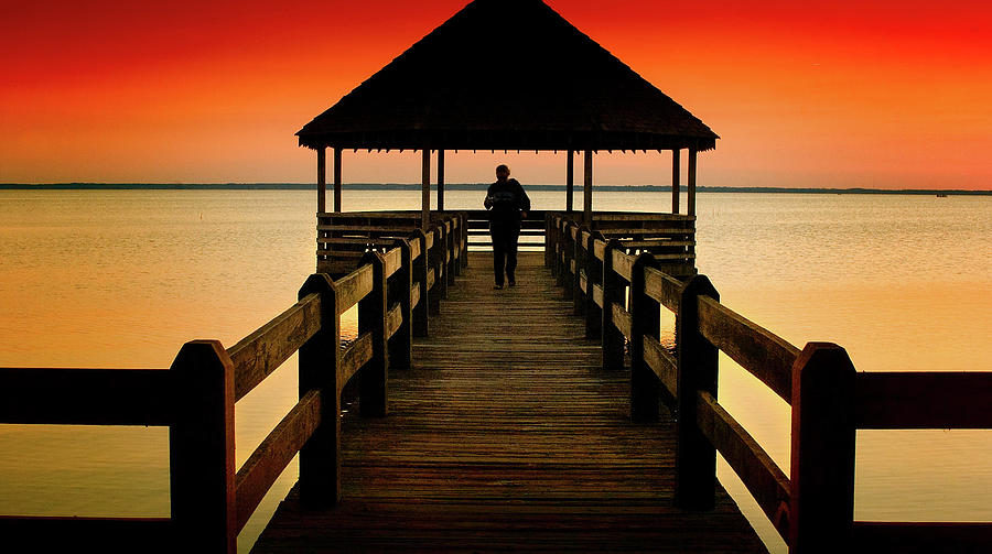 Beaches Photograph - Sunset Pier Walk by Steven Norris Beaches Photograph - Sunset Pier Walk by Steven Norris