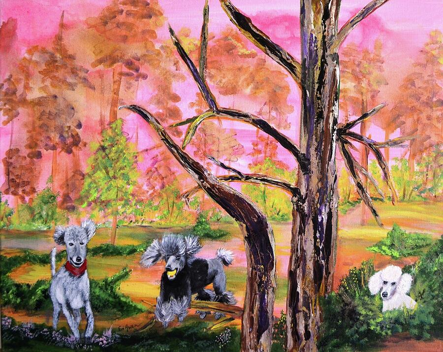 Dog Painting - Sunset Play by Evi Green