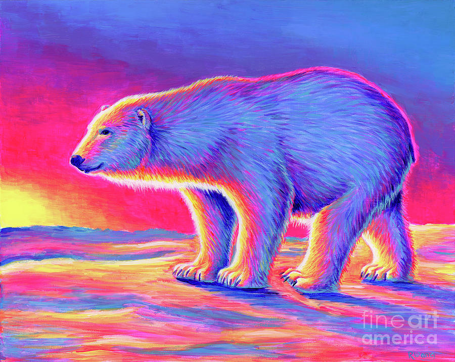 Sunset Polar Bear Painting by Rebecca Wang