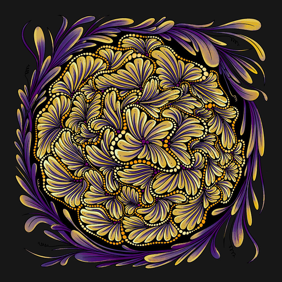 Sunset Purple Floral Intricate Spherical Design Digital Art