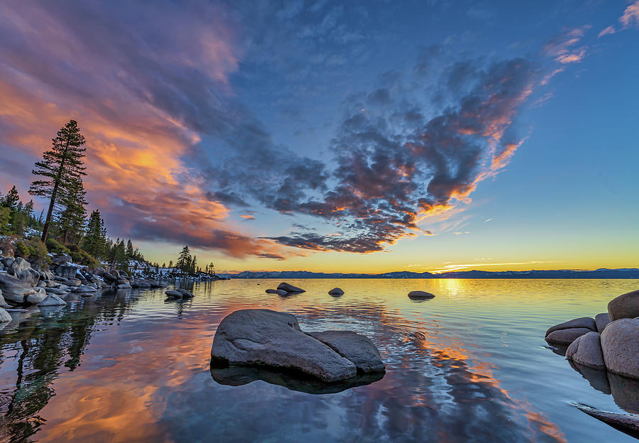 Sunset reflection, Lake Tahoe Photograph by Martin Gollery