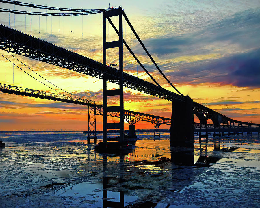 Sunset Reflections at the Bay Bridge Photograph by Bill Swartwout