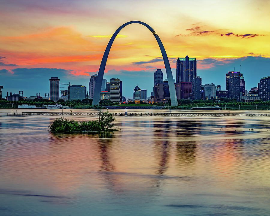 Sunset Reflections Of The Saint Louis Skyline And Gateway Arch Photograph by Gregory Ballos