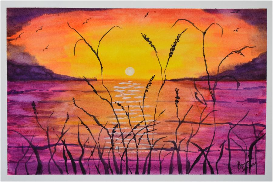 Sunset Reflections Painting by Sonali Gangane