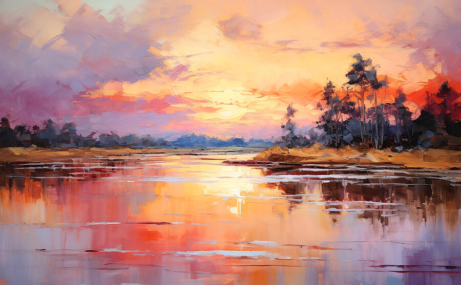 Sunset Painting - Sunset River Run by Matt Black