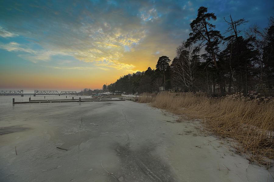 Sunset Riverscape in Winter Haze Jurmala Latvia  Photograph by Aleksandrs Drozdovs
