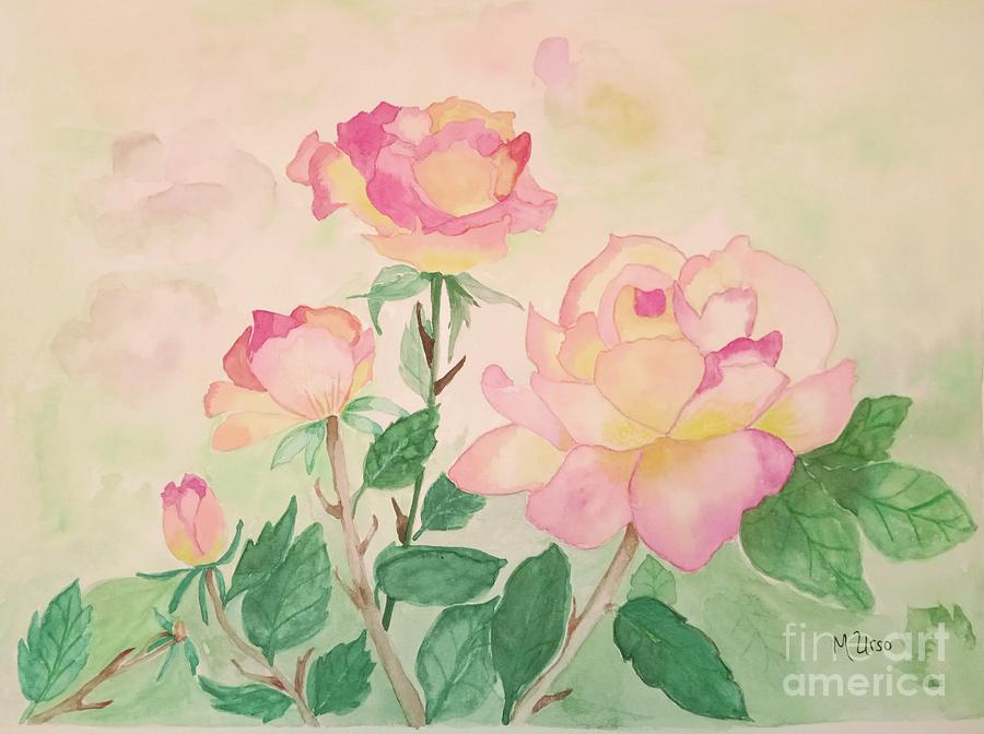 Sunset Roses Watercolor Painting by Maria Urso
