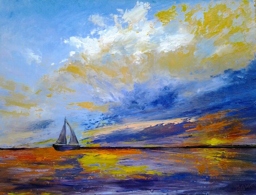 Sunset Sailboat Painting By Barbara Amos - Fine Art America