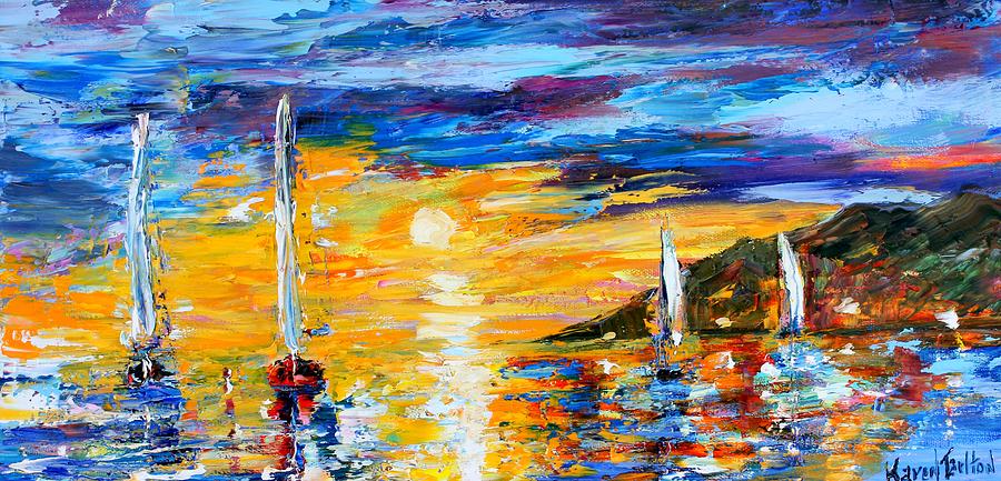Sunset Sailing Painting by Karen Tarlton